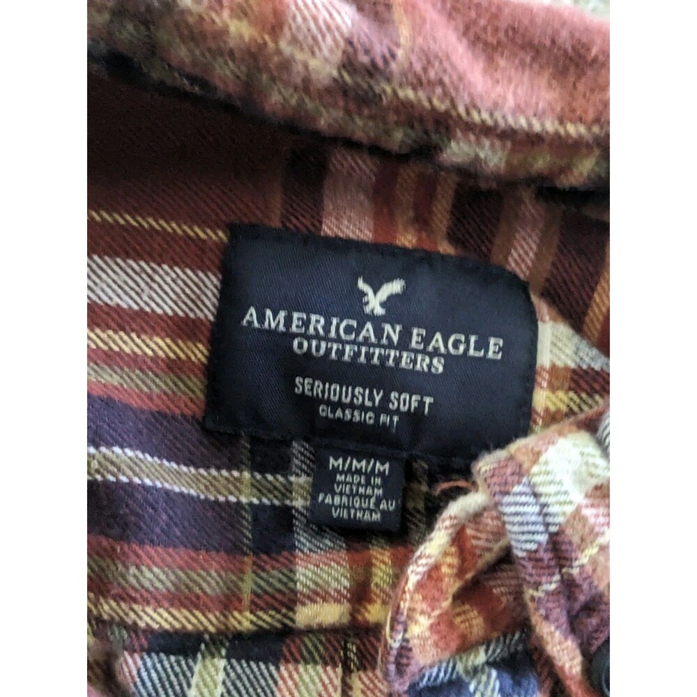 Mens American Eagle Flannel Shirt Brown Plaid Long Sleeve Size M Seriously Soft - Picture 4 of 7